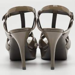Saint Laurent Grey Patent Tribute Sandals Size 40