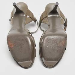 Saint Laurent Grey Patent Tribute Sandals Size 40