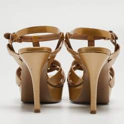 Pre Owned Saint Laurent Mustard Patent Leather Tribute Sandals Size 37.5