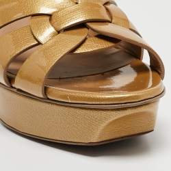 Pre Owned Saint Laurent Mustard Patent Leather Tribute Sandals Size 37.5