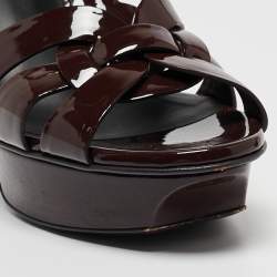 Pre Owned Saint Laurent Burgundy Patent Leather Tribute Sandals Size 37.5