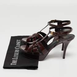 Pre Owned Saint Laurent Burgundy Patent Leather Tribute Sandals Size 37.5