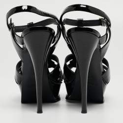 Pre Owned Saint Laurent Black Patent Leather Tribute Sandals Size 38