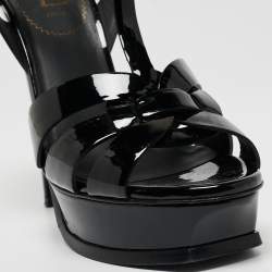 Pre Owned Saint Laurent Black Patent Leather Tribute Sandals Size 38