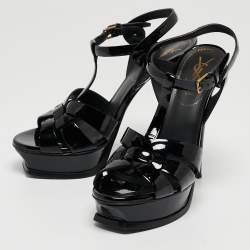 Pre Owned Saint Laurent Black Patent Leather Tribute Sandals Size 38