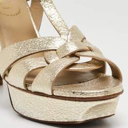 Saint Laurent Gold Leather Tribute Sandals Size 37.5