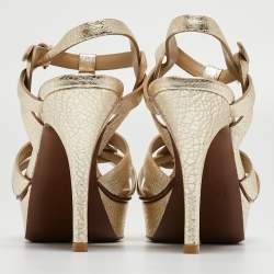 Saint Laurent Gold Leather Tribute Sandals Size 37.5