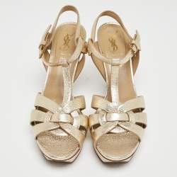 Saint Laurent Gold Leather Tribute Sandals Size 37.5
