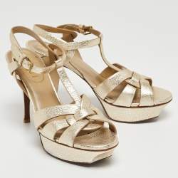 Saint Laurent Gold Leather Tribute Sandals Size 37.5