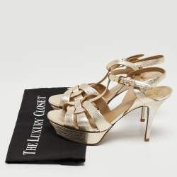 Saint Laurent Gold Leather Tribute Sandals Size 37.5