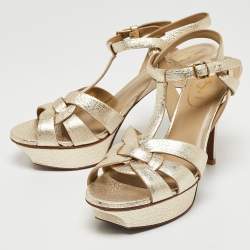 Saint Laurent Gold Leather Tribute Sandals Size 37.5