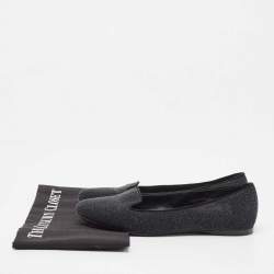 Yves Saint Laurent Black Glitter Suede Ballet Flats Size 37.5