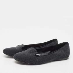 Yves Saint Laurent Black Glitter Suede Ballet Flats Size 37.5
