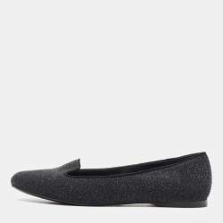 Yves Saint Laurent Black Glitter Suede Ballet Flats Size 37.5