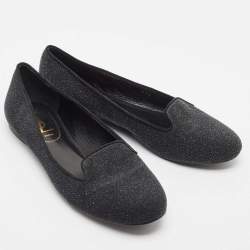 Yves Saint Laurent Black Glitter Suede Ballet Flats Size 37.5