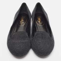 Yves Saint Laurent Black Glitter Suede Ballet Flats Size 37.5