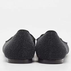 Yves Saint Laurent Black Glitter Suede Ballet Flats Size 37.5