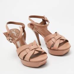 Saint Laurent Pink Leather Tribute Sandals Size 37.5