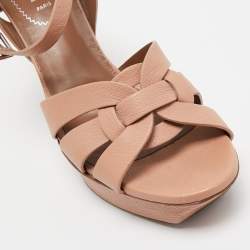 Saint Laurent Pink Leather Tribute Sandals Size 37.5