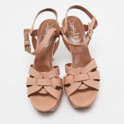 Saint Laurent Pink Leather Tribute Sandals Size 37.5