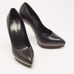 مملوكة مسبقًا Saint Laurent Black  Leather  Janis Pointed Toe Platform Pumps Size 39