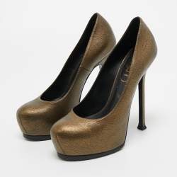 Saint Laurent Two Tone Textured Leather Tribtoo Pumps Size 37