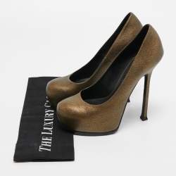 Saint Laurent Two Tone Textured Leather Tribtoo Pumps Size 37