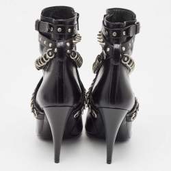 Pre Owned Saint Laurent Black Leather Studded Fetish Ankle Booties Size 39.5