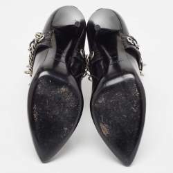 Pre Owned Saint Laurent Black Leather Studded Fetish Ankle Booties Size 39.5