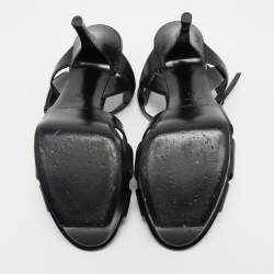 Pre Owned Saint Laurent Black Leather Tribute Ankle Strap Sandals Size 39