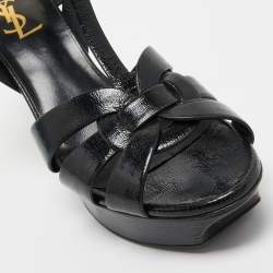 Pre Owned Saint Laurent Black Leather Tribute Ankle Strap Sandals Size 39