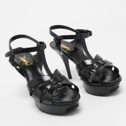 Pre Owned Saint Laurent Black Leather Tribute Ankle Strap Sandals Size 39