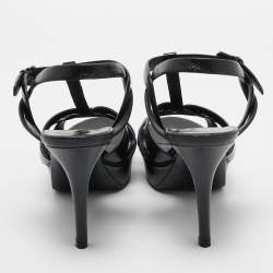 Pre Owned Saint Laurent Black Leather Tribute Ankle Strap Sandals Size 39