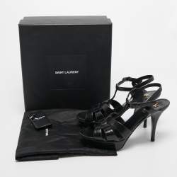 Pre Owned Saint Laurent Black Leather Tribute Ankle Strap Sandals Size 39