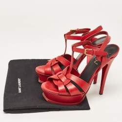 Saint Laurent Red Leather Tribute Sandals Size 36