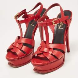 Saint Laurent Red Leather Tribute Sandals Size 36