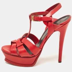 Saint Laurent Red Leather Tribute Sandals Size 36