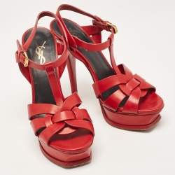 Saint Laurent Red Leather Tribute Sandals Size 36