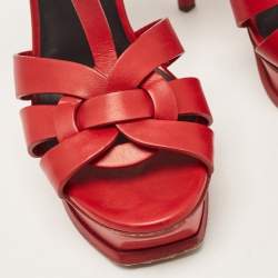 Saint Laurent Red Leather Tribute Sandals Size 36