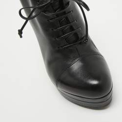 Saint Laurent Black Leather Robyn Wedge Booties Size 36