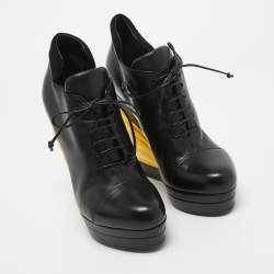 Saint Laurent Black Leather Robyn Wedge Booties Size 36