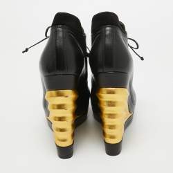Saint Laurent Black Leather Robyn Wedge Booties Size 36