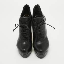 Saint Laurent Black Leather Robyn Wedge Booties Size 36
