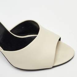 Pre Owned Saint Laurent Off White Leather Slide Sandals Size 38