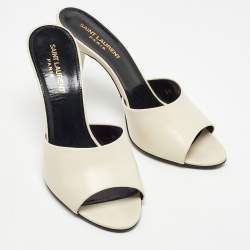 Pre Owned Saint Laurent Off White Leather Slide Sandals Size 38