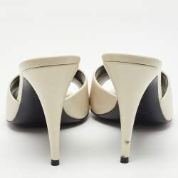 Pre Owned Saint Laurent Off White Leather Slide Sandals Size 38