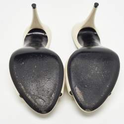 Pre Owned Saint Laurent Off White Leather Slide Sandals Size 38