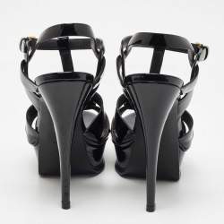 Pre Owned Saint Laurent Black Patent Leather Tribute Ankle Strap Sandals Size 37.5