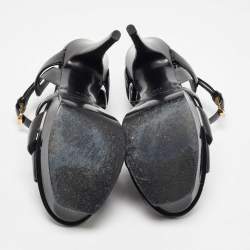 Pre Owned Saint Laurent Black Patent Leather Tribute Ankle Strap Sandals Size 37.5