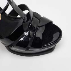 Pre Owned Saint Laurent Black Patent Leather Tribute Ankle Strap Sandals Size 37.5